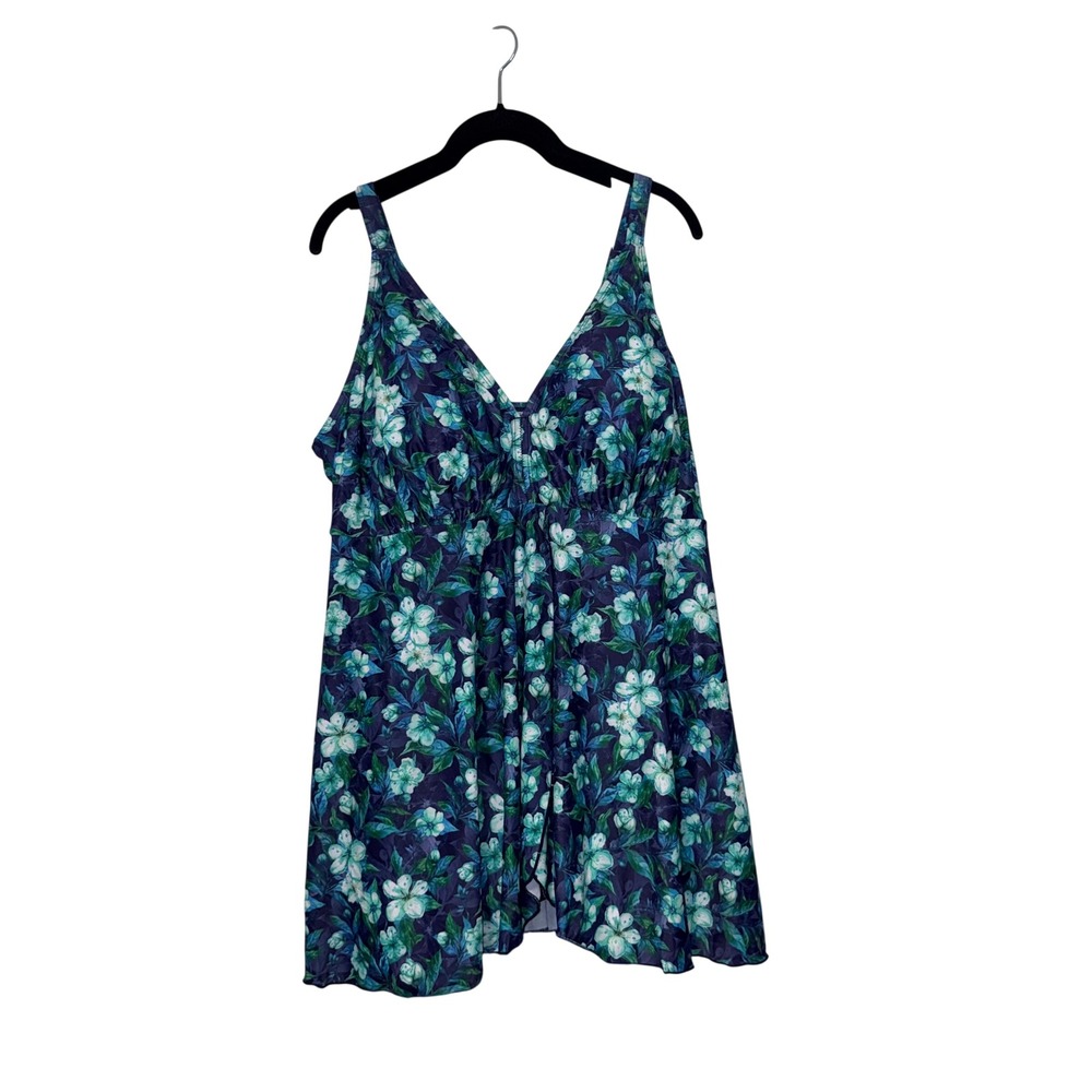 Perona Blue Green Floral Swim Dress Womens‎ 22W